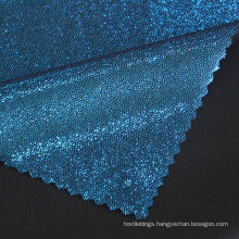 Hot Sale blue Blocking 82 Nylon 18 Spandex Fish Scale Dot Foil Fabric for Latin Dress